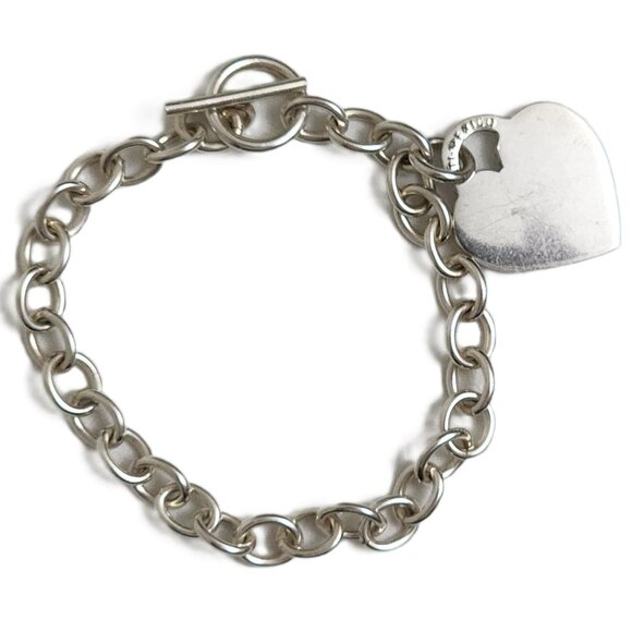 Heart Charm Rolo Link ATI Mexico Sterling Toggle Bracelet 7" Adjustable - Picture 1 of 6